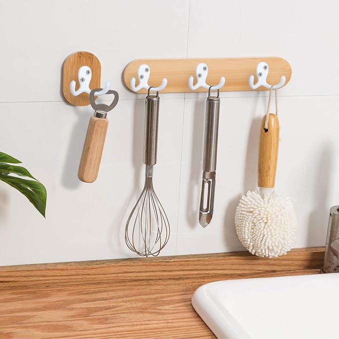 IBosins 8 Pack Heavy Duty Double Prong Coat Hooks Wall Mounted - Image 3