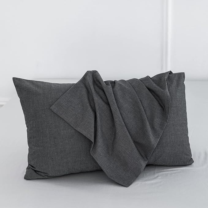 MooMee Bedding Pillowcases Pack of 4 100% Washed Cotton Linen Like Textured - Image 2