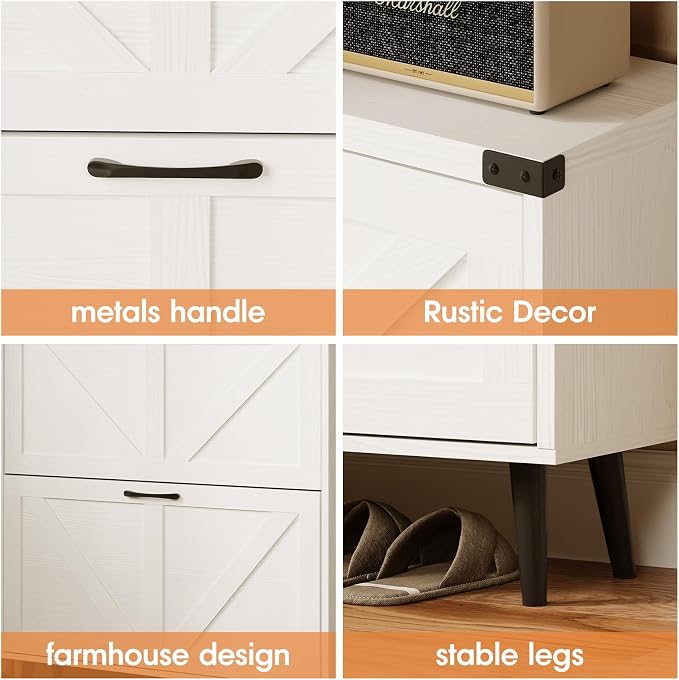 Shoe Cabinet with 3 Flip Drawers, Farmhouse Shoe Organizer Cabinet with Legs - Image 6