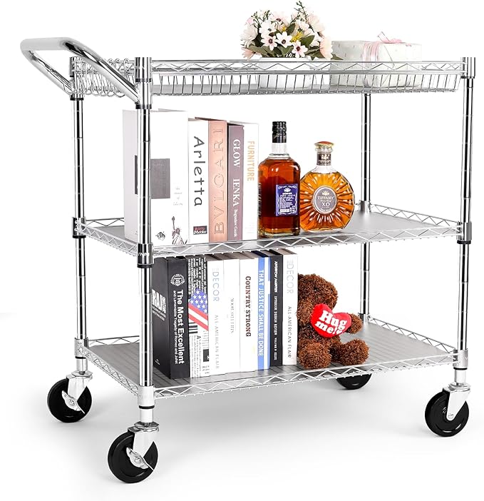 YNN Chrome Utility Rolling Cart, 990Lbs 3 Tier Heavy Duty Metal Cart by YNN