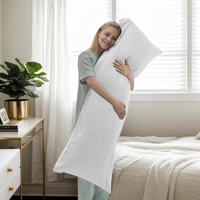Body Cooling Pillow Cases Cover, Bamboo Rayon White Body Pillowcases - Image 3