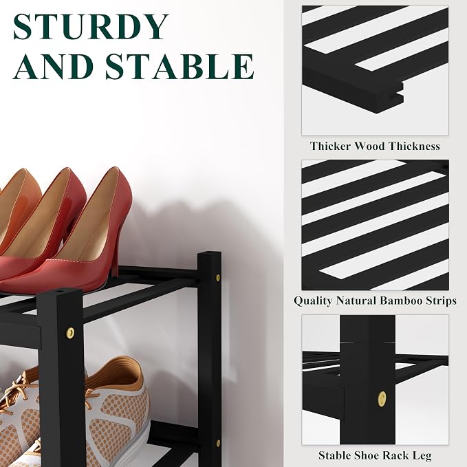 Smiry Bamboo Shoe Rack for Closet, 4 Tier Small Wooden Stackable Shoe Organizer - Image 3