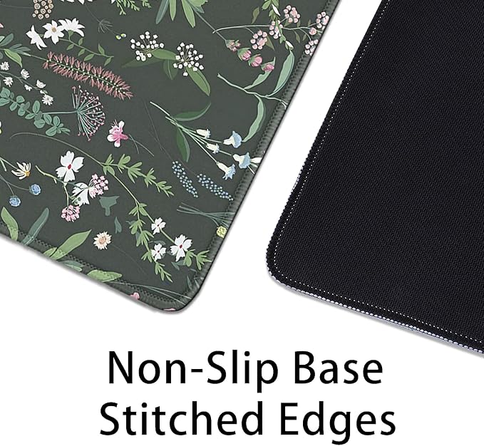 Green Plant Floral Mouse Pad, Large Flowers Mousepad Desk Pad - Image 6
