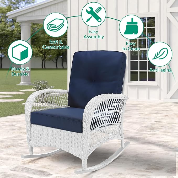VIVIJASON Outdoor Wicker Rocking Chair, Patio Rattan Rocker Chair - Image 6
