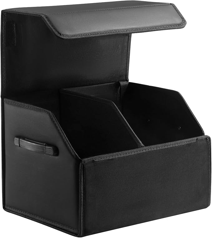 Car Organizers for Trunk for Suv Sedan, Leather Storage Box, Magnetic Lid by Fyzeoty