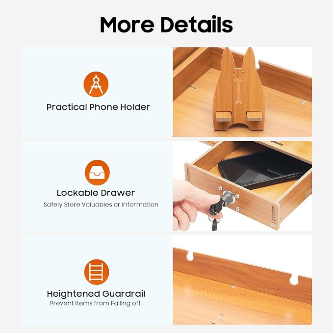 Wood Monitor Stand With Drawers, Desk Organizer With Lockable Drawer & Phone - Image 6