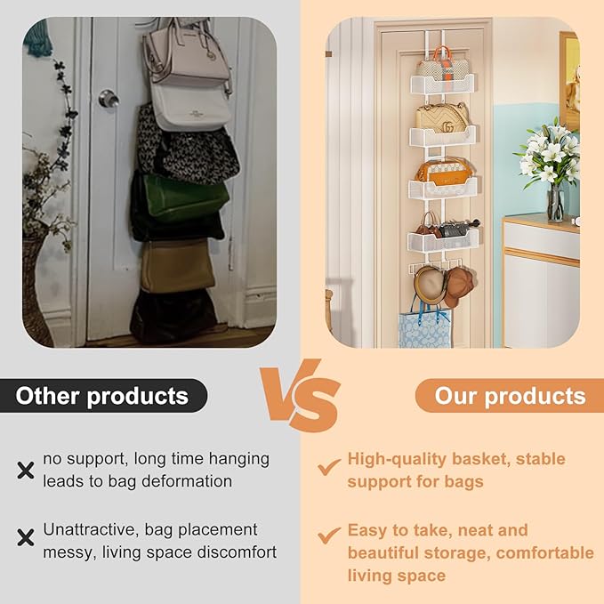 Purse Organizer Over the Door, Adjustable Metal Purse Holder Handbag - Image 2