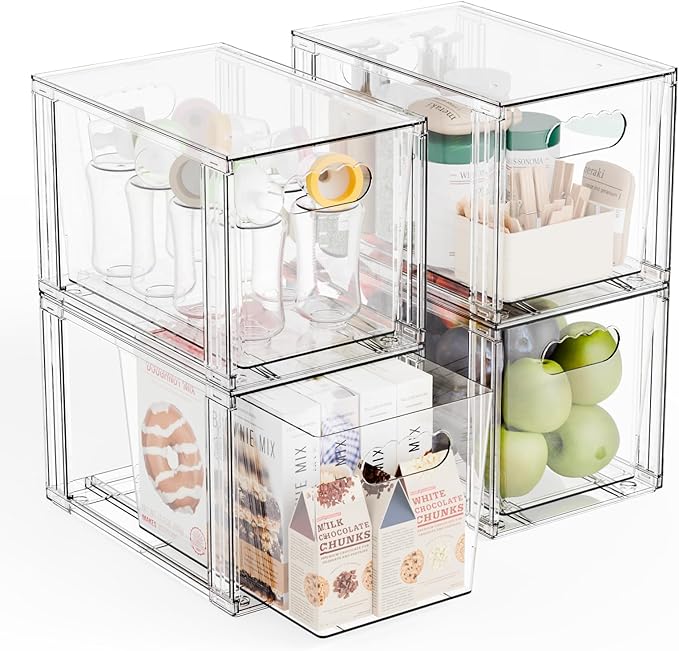 Yieach 4 Pack Large Stackable Storage Drawers, 11″Deep Under Cabinet Organizer by Yieach
