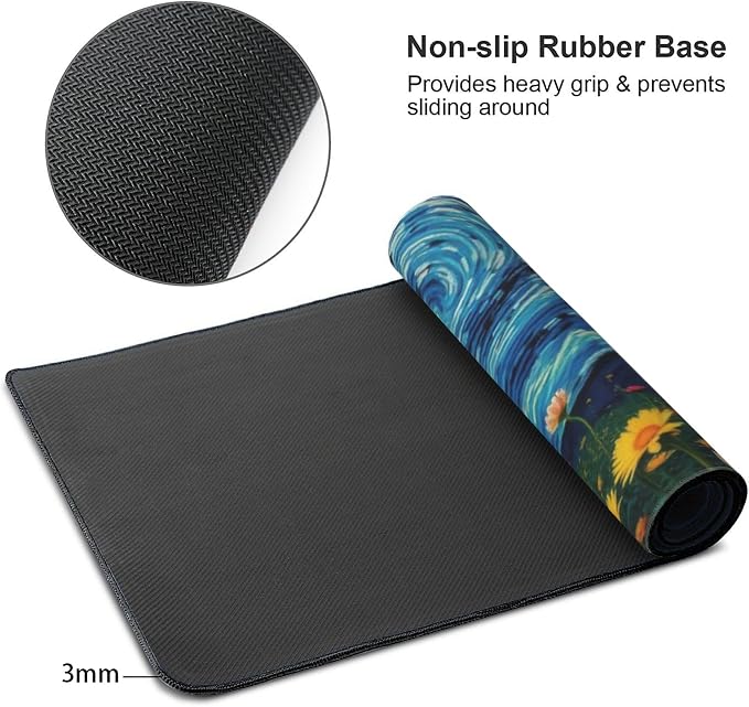 Starry Night Large Mouse Pad, Vintage Aesthetic Flowers Gaming Desk Mat - Image 4