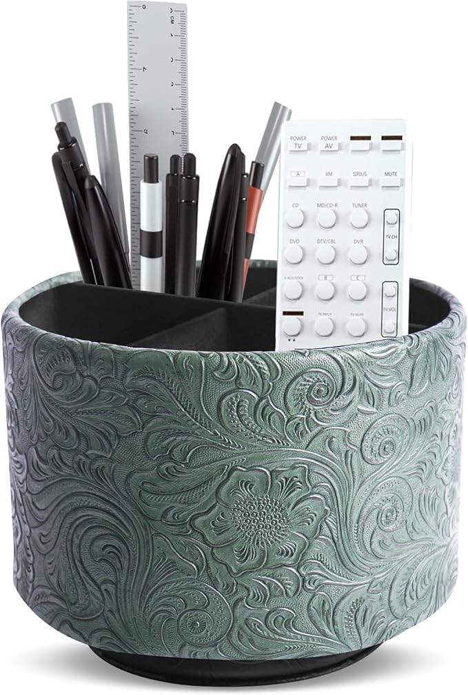 lizimandu Round Leather Art Supply Organizer, Remote Control Holder, 360 Degree by LIZIMANDU