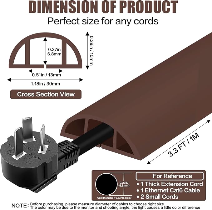 Floor Cord Cover Self Adhesive Cord Hider, 3.3FT Cable Management, Extension - Image 2