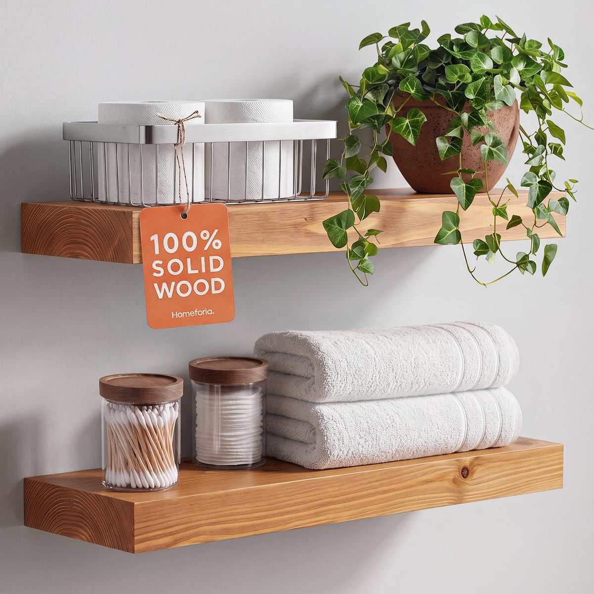 Homeforia 20 Inch Floating Shelves, High-End Solid Pine Wood, Set of 2