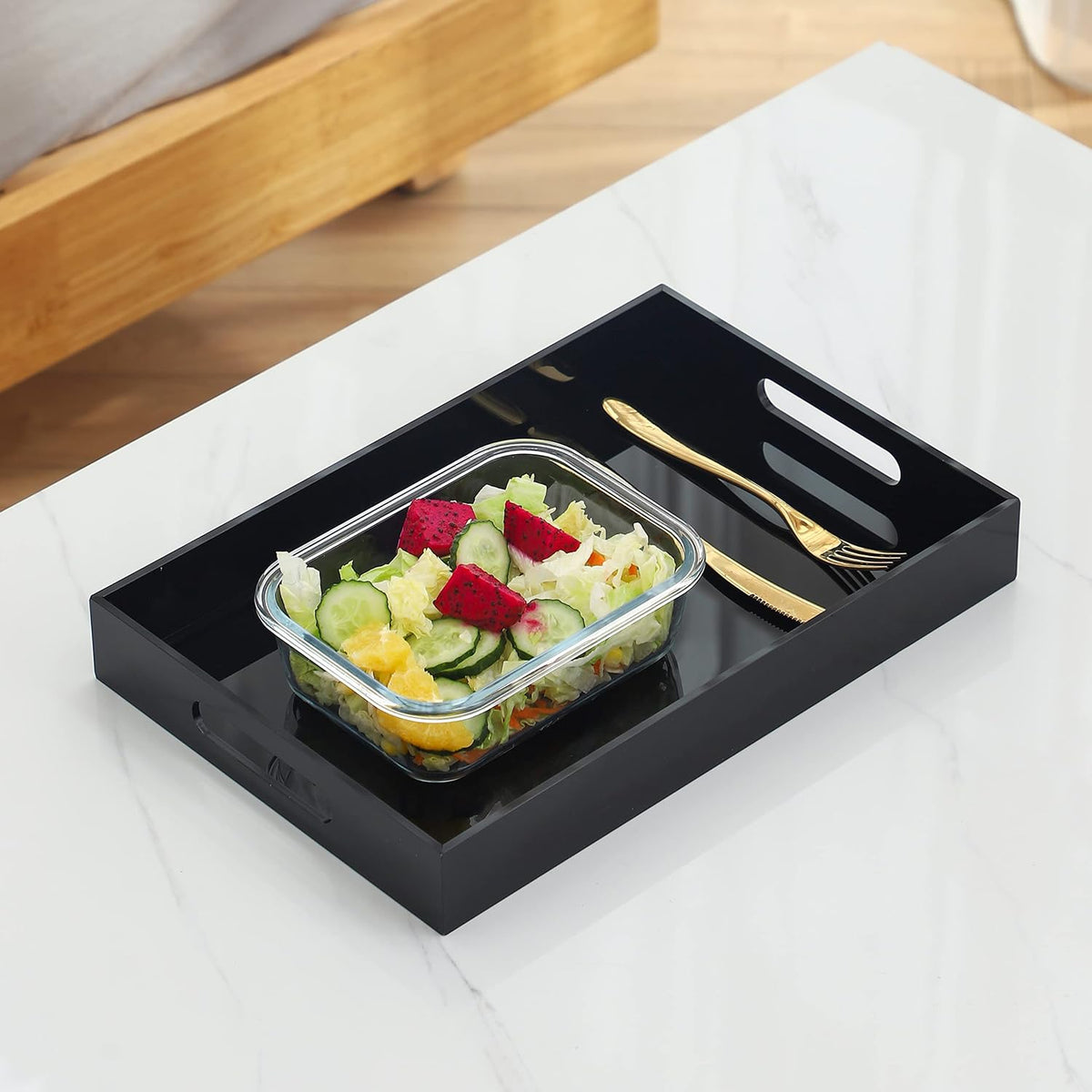 Black Oversize Acrylic Serving Tray with Handles 12x20 Inch -Spill