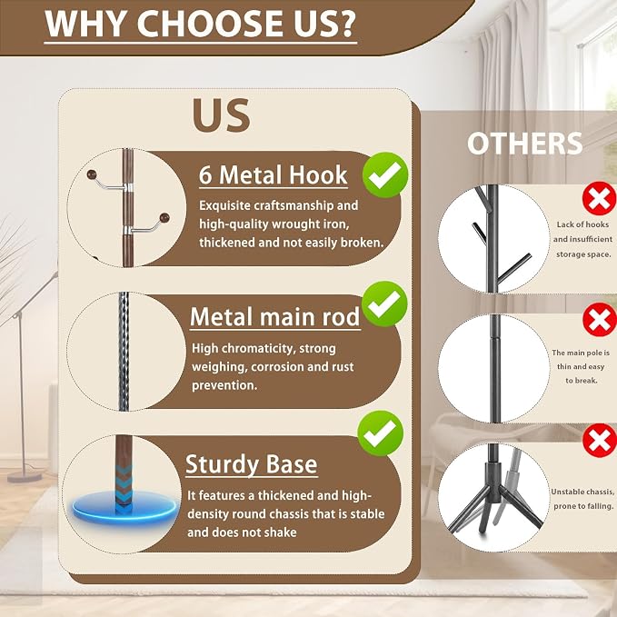 Solid Wooden Coat Rack Stand, Coat Racks Freestanding - Image 4