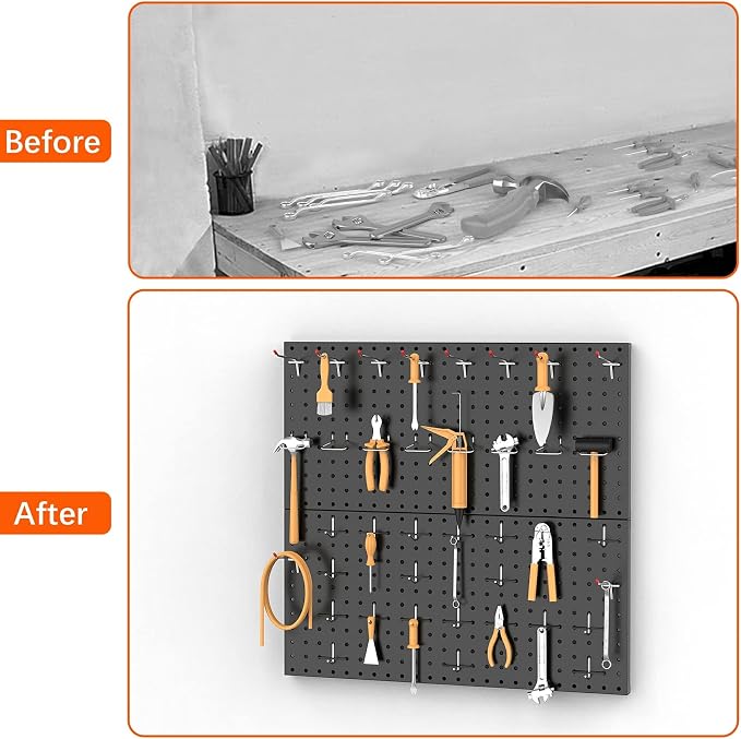 TORACK Metal Pegboard Wall Organizer 24" x 24" or 12" x 48" - Image 8