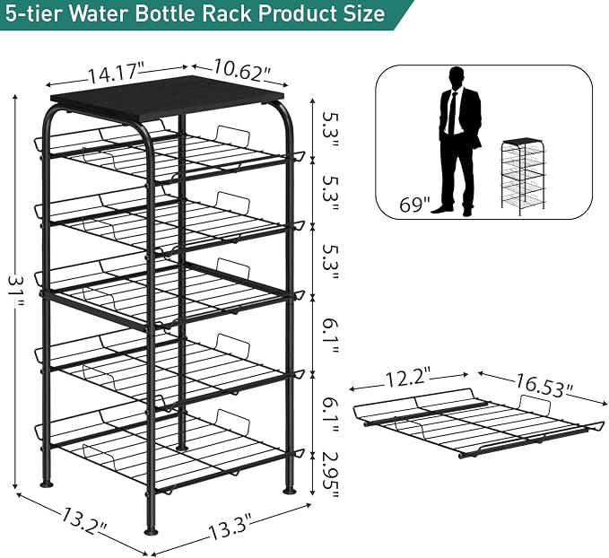 Vrisa 5 Tier Water Bottle Storage Rack Vertical Freestanding Bottled Water - Image 3
