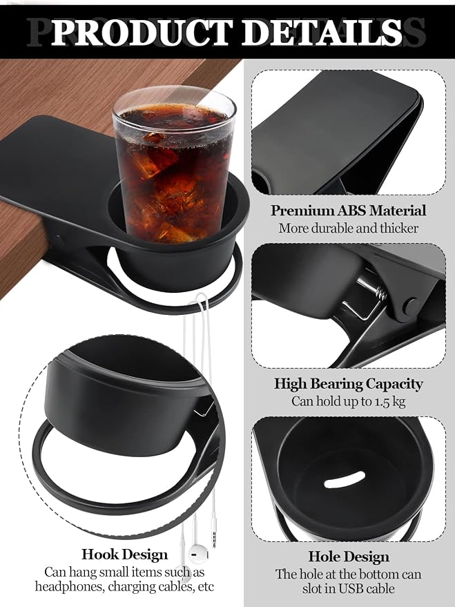 2PCS Drinking Cup Holder Clip, Kalolary Desk Bottle Cup Stand DIY Glass Clamp - Image 3