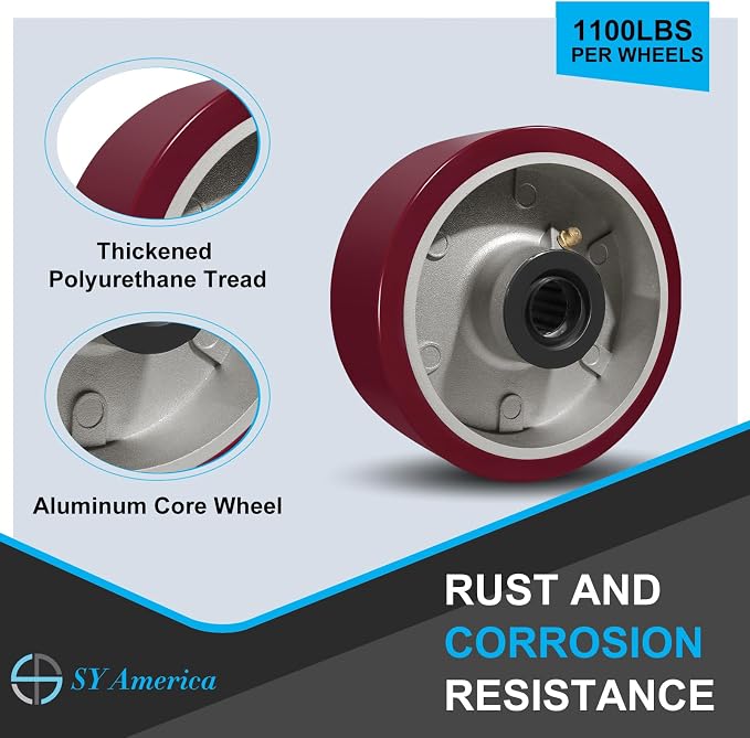 SY America 5" X 2" Casters Wheels, Heavy Duty Industrial Casters，Polyurethane - Image 6