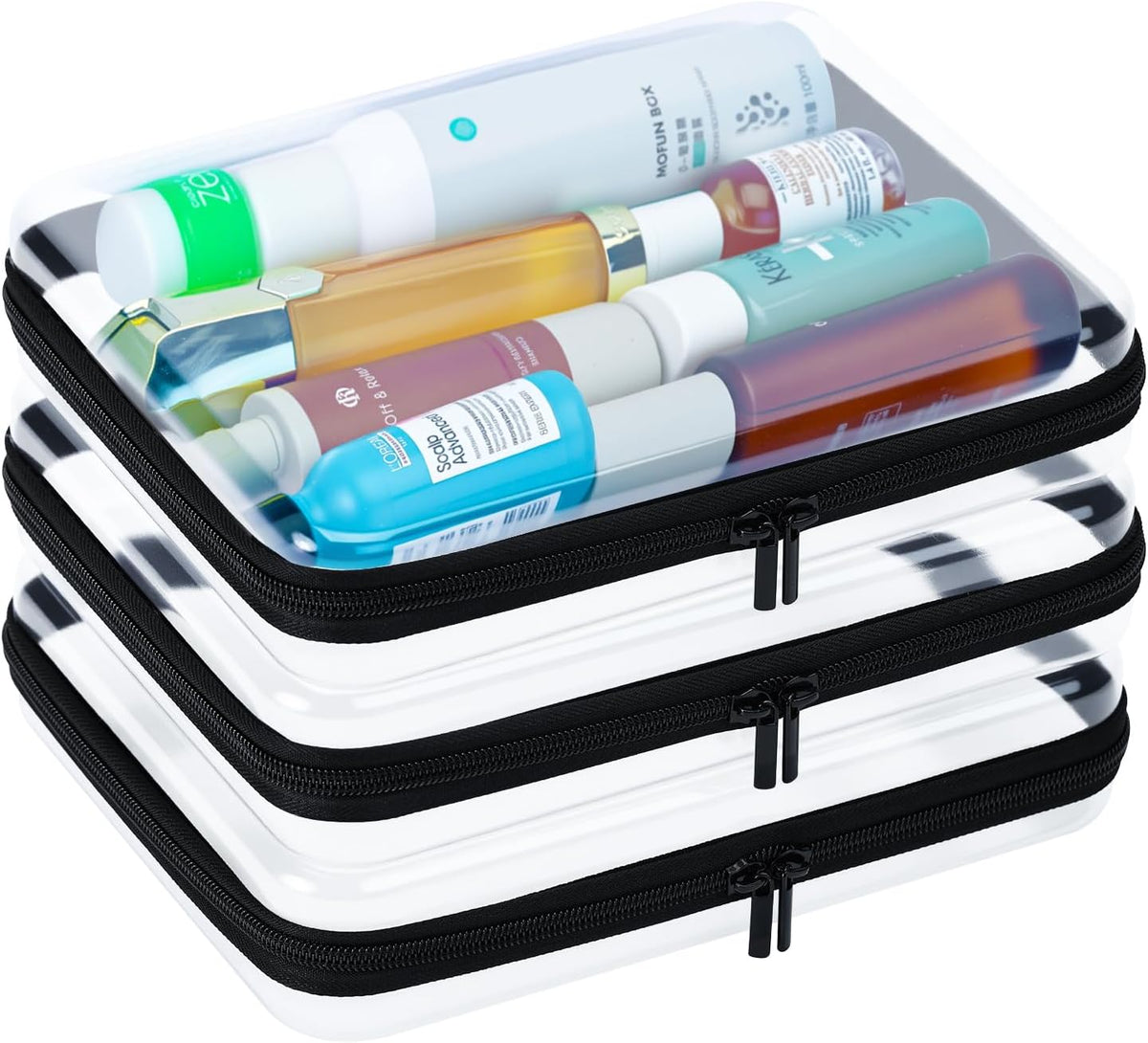 Mihkiom 3Pcs Clear Hard Shell Zipper Case, BIiss Plastic Bins for