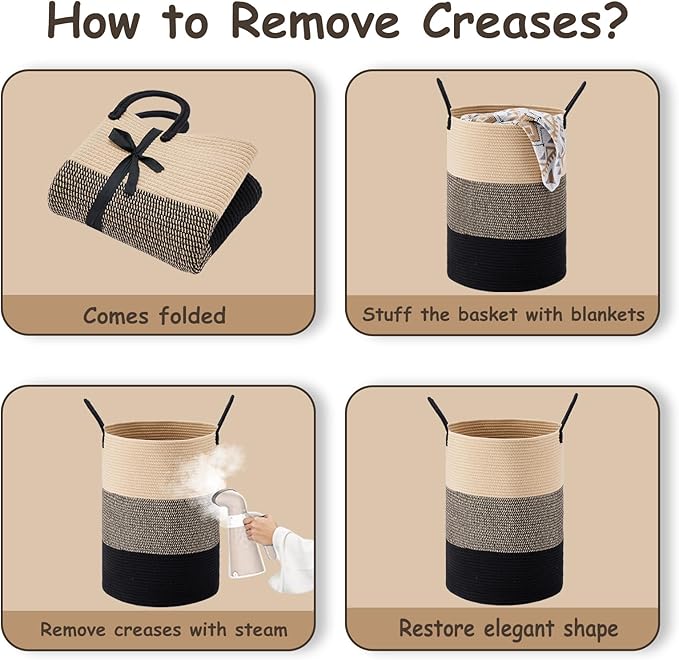 VIPOSCO Large Laundry Hamper, Tall Woven Rope Storage Basket - Image 5