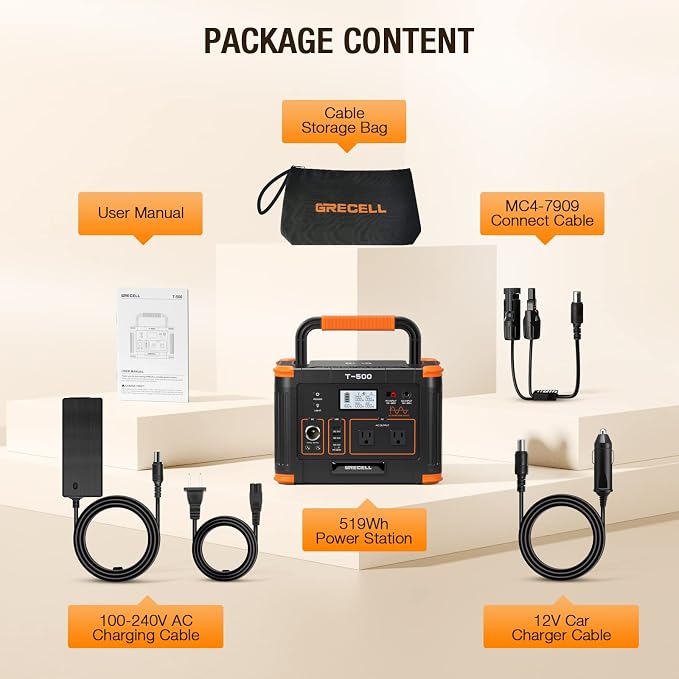 GRECELL Portable Power Station 500W, 519Wh/140400mAh Solar Generator Backup - Image 9