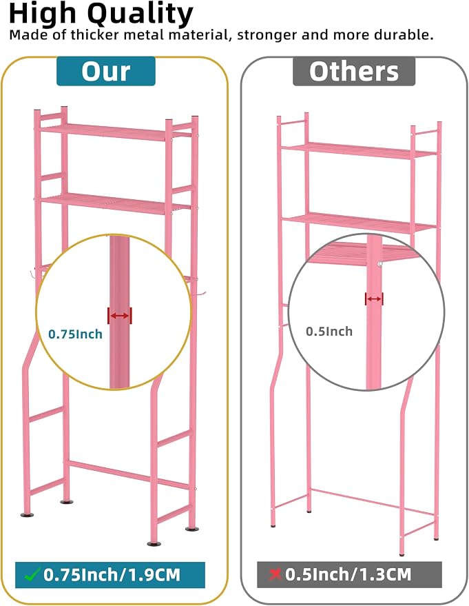 3-Tier Over The Toilet Storage, Freestanding Metal Bathroom Shelves - Image 6