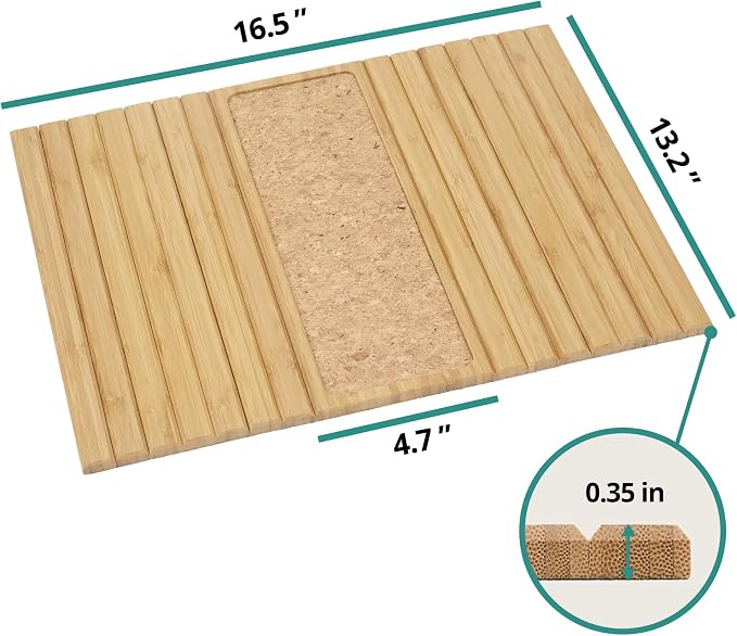 DETOR Sofa Arm Tray with Grained Cork Pad, Natural Bamboo Finish, Enhanced - Image 7