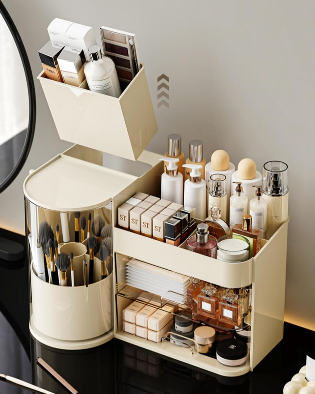 Makeup Organizer with Rotating Brush Holder Cosmetic Organizer with