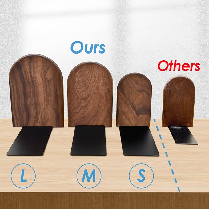 Book Ends, Large Sturdy Wooden Bookends - Image 2