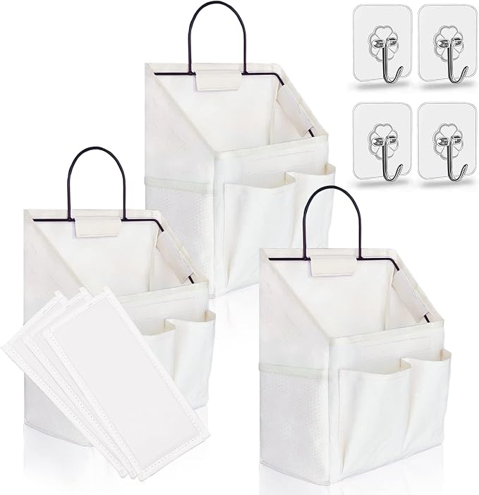 3pcs Small Wall Hanging Organizer Bag, Linen Fabric Door Hanging Storage Basket by KANRICHU