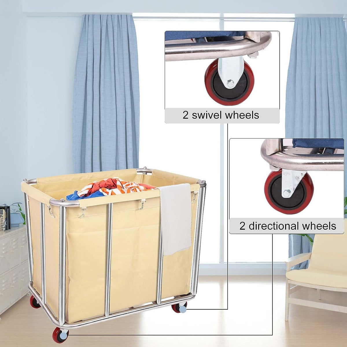Laundry Cart for Commercial/Home,12 Bushels Heavy Duty Large Stainless