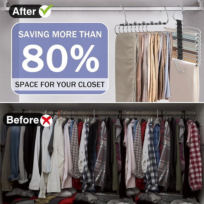 Upgrade 9 Layers Pant Hangers Space Saving, Non Slip Stainless Steel - Image 2