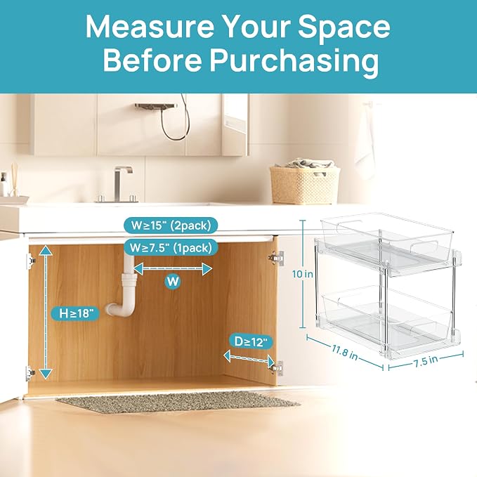 Vtopmart 2 Tier Bathroom Storage Organizer, 2 Pack Clear Under Sink Organizers - Image 4
