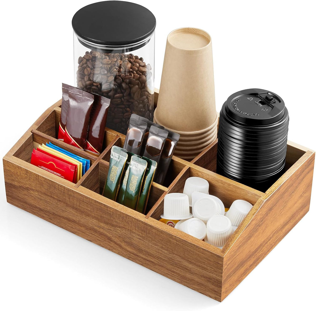 ALELION Acacia Wood Coffee Station Organizer for Countertop - 7