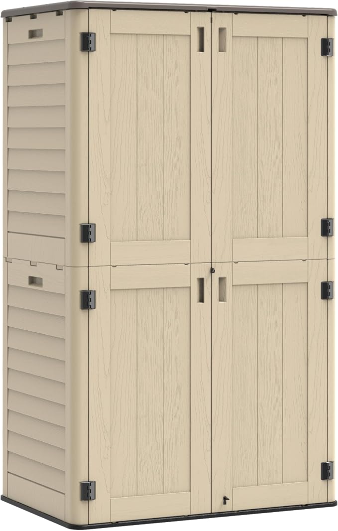 Vertical Outdoor Storage Shed, 60 Cu.Ft Resin Storage Cabinet Waterproof by IWDOO