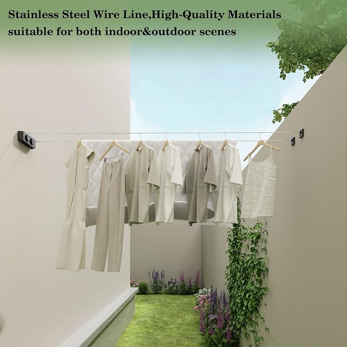 Danpoo Retractable Clothesline, Anti-Sag Adjustable Knob Heavy-Duty Clothes Line - Image 3