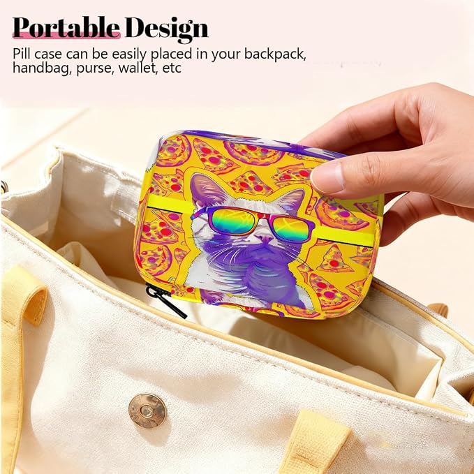 Sunglasses Cat Pizza Pattern Pill Organizer Travel Medicine Case - Image 6