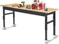 60" Adjustable Work Bench, Rubber Wood Top Workbench Heavy-Duty Work Table by PolarAurora