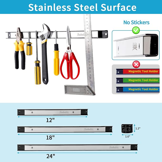 4 Pieces 12" Magnetic Tool Holder Strip, Stainless Steel Surface Tool Magnet Bar - Image 4