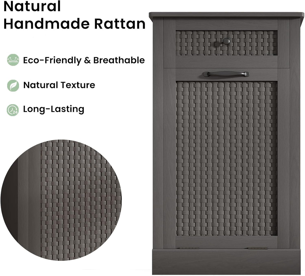 Tilt Out Laundry Hamper Cabinet, Rattan-Style Laundry Room