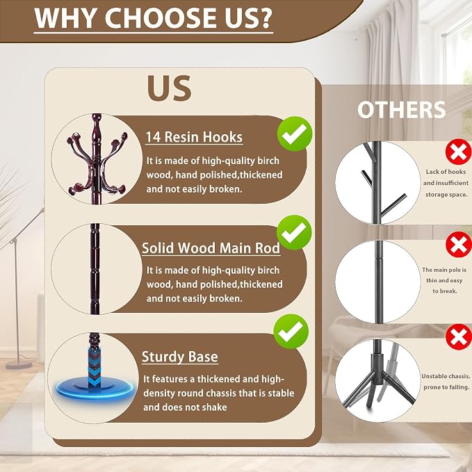 Solid Wooden Coat Rack Stand, Coat Racks Freestanding - Image 4