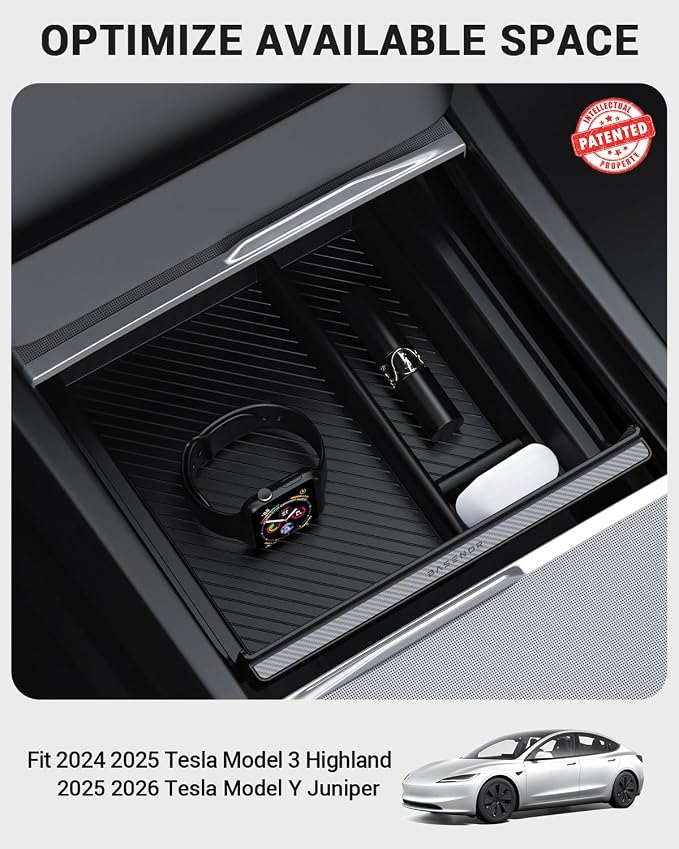 BASENOR 2026 Tesla Model Y Model 3 Center Console Organizer Tray, Hidden - Image 2