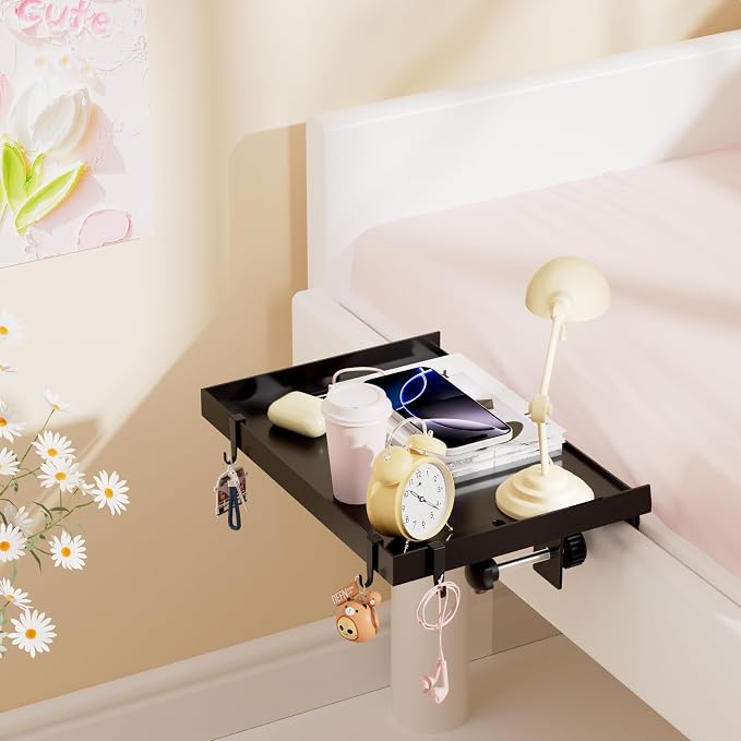 Foldable Bedside Shelf, Metal Clip-On Bed Tray Table - Image 7