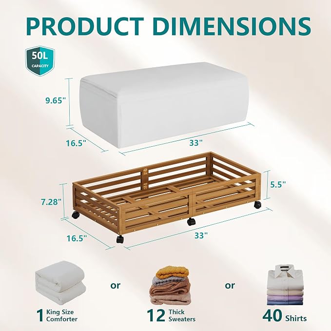 Wisuce Bamboo Under Bed Storage Containers- Underbed Organizer - Image 2