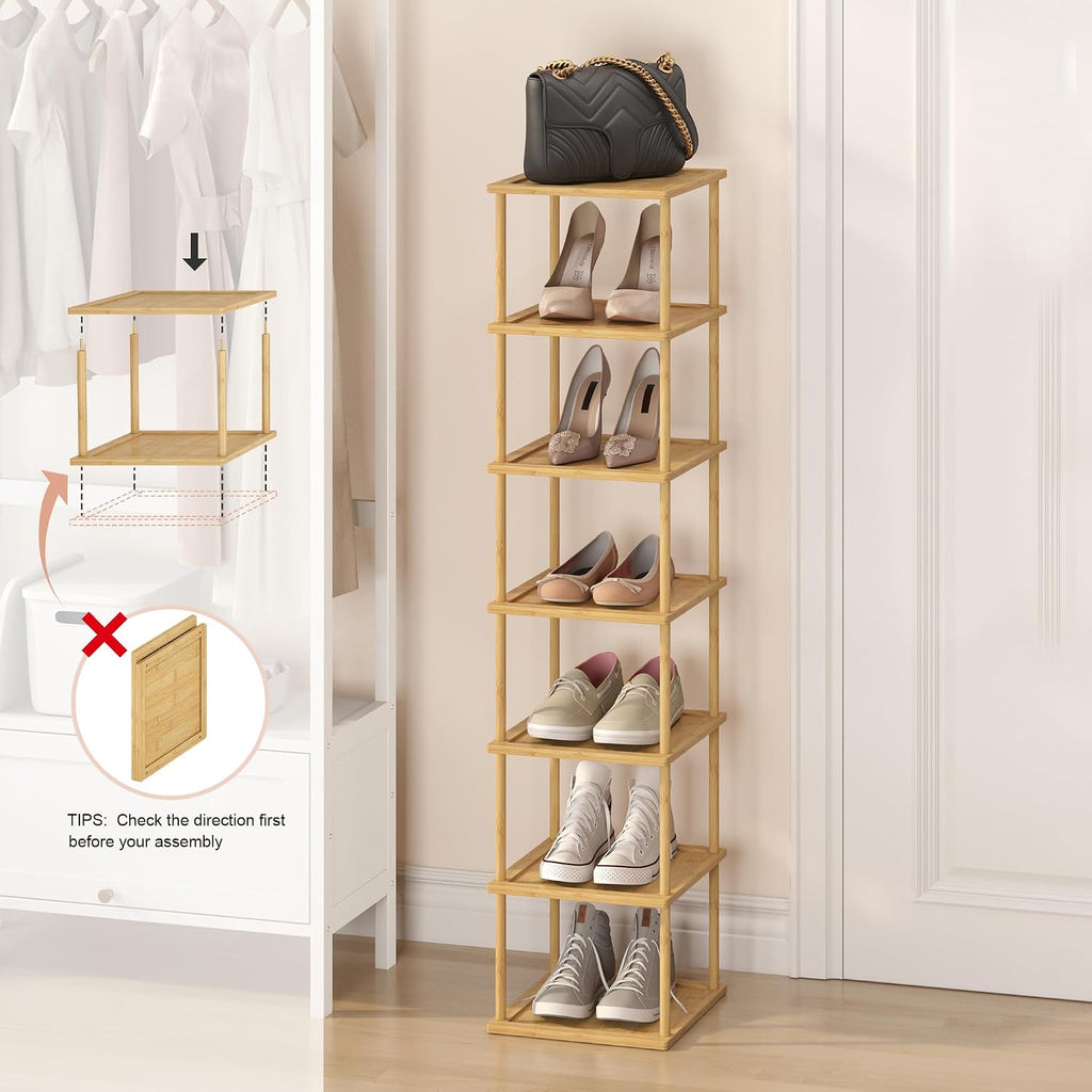 MHXW SXPN Bamboo Free Standing Shoe Rack Shelf Multi Tier Tall Wooden