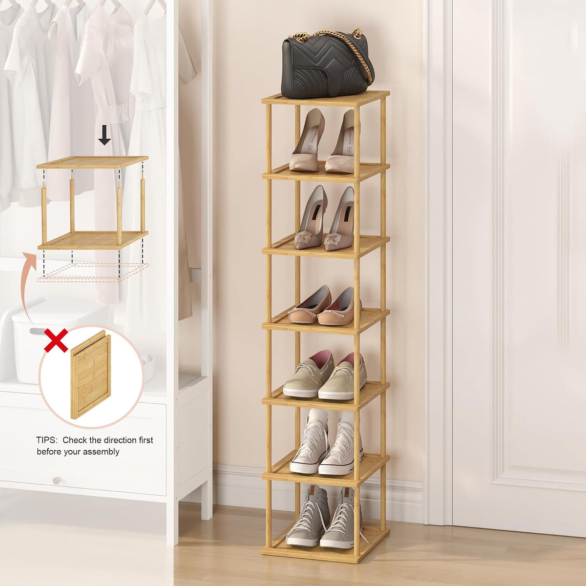 MHXW SXPN Bamboo Free Standing Shoe Rack Shelf Multi Tier Tall Wooden