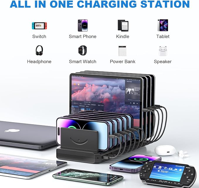 Charging Station for Multiple Devices, Cinlinso 60W 10 Port USB Fast Charging - Image 3