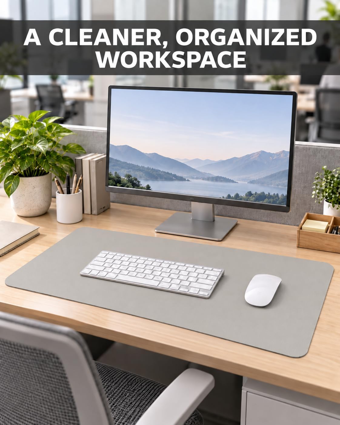 Leather Desk Pad & Mouse Pad, 23.6"x13.7", Light Grey Desk mat