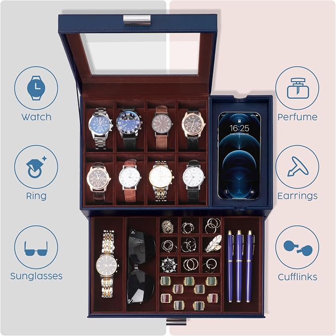 Dajasan Watch Box, Watch Case for Men, 8 Slot Watch Display Case - Image 4