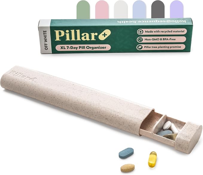 Pillar Plus - Aesthetic 7 XL Day Pill Organizer | BPA-Free Wheat Straw Medicine by SequenceHealth